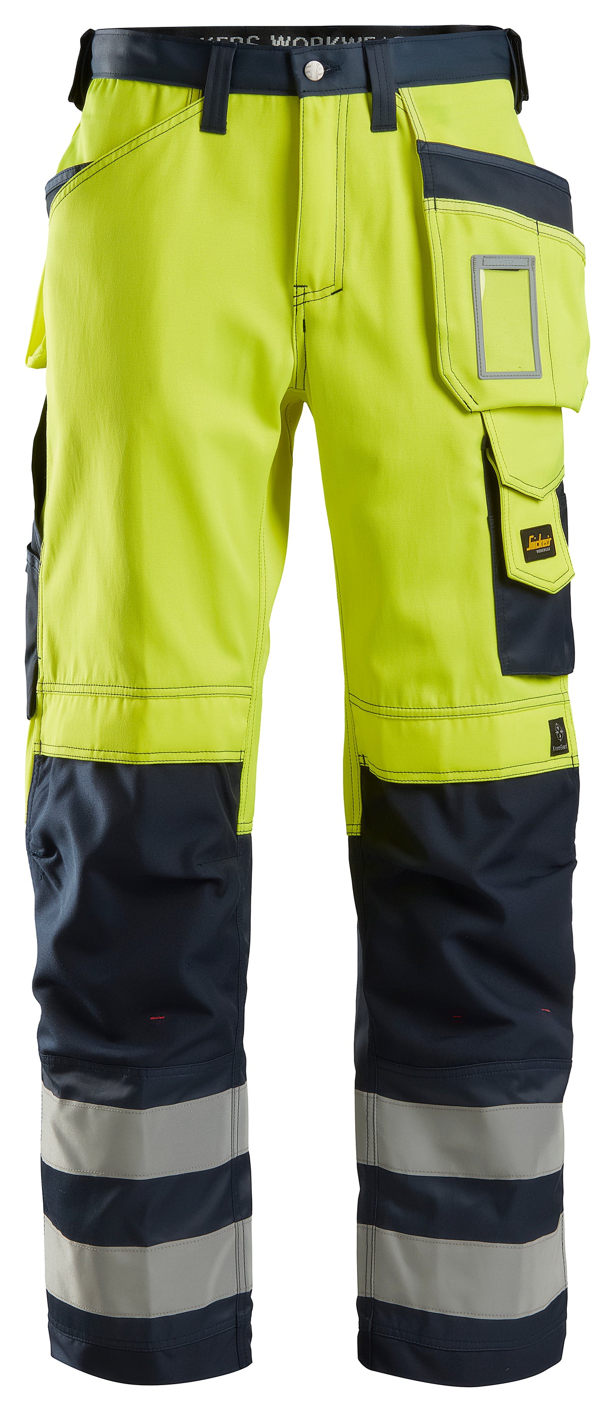 Snickers 3333 Hi-vis Trousers Yellow Class 2 - Navy
