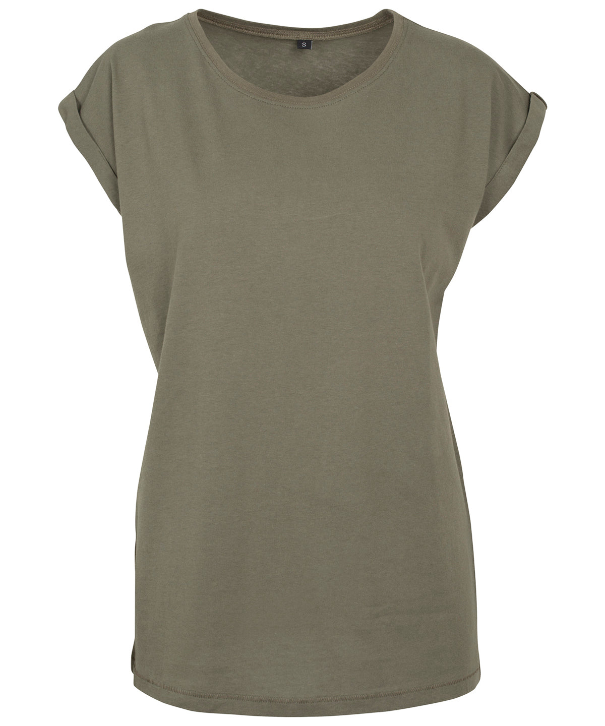 Build Your Brand Womens Extended Shoulder Tee Olive - XS - T-Shirts