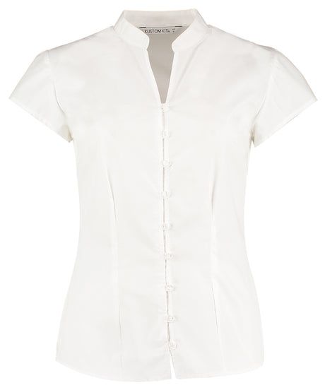 Kustom Kit Women's continental blouse mandarin collar cap sleeve