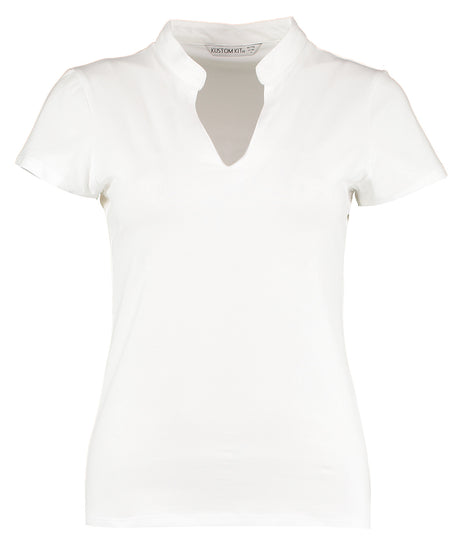 Kustom Kit Womens corporate short-sleeved top v-neck mandarin collar