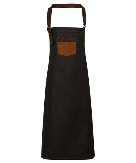 Premier Division waxed-look denim bib apron with faux leather