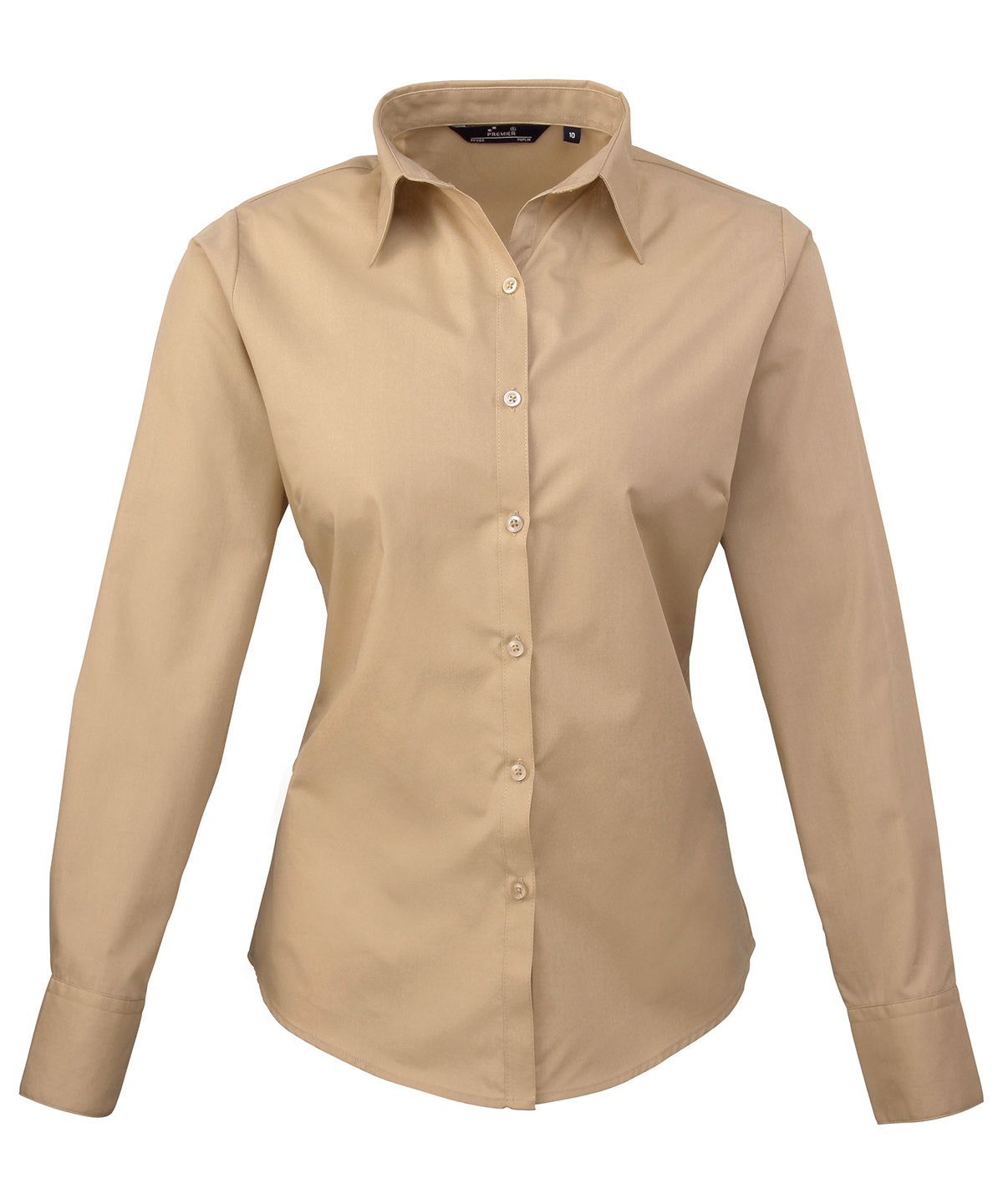 Premier Women’s poplin long sleeve blouse Khaki - 6 - Blouses