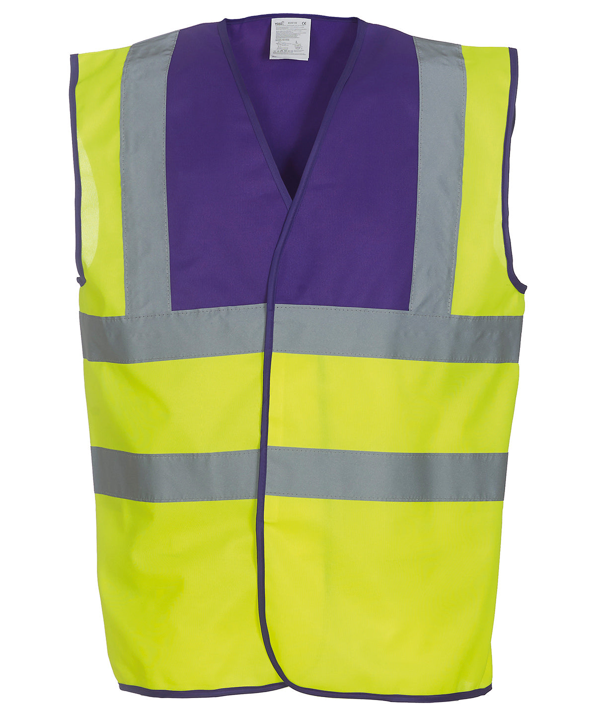 Yoko Hi-Vis 2-Band-And-Braces Waistcoat - Purple Yoke/Yellow / S - Vest: Yellow