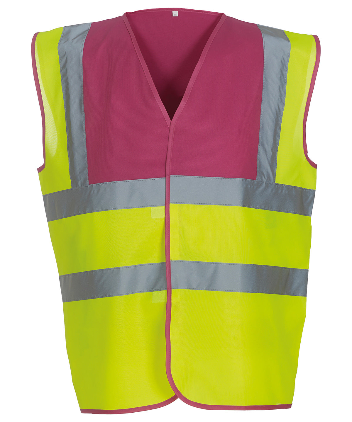 Yoko Hi-Vis 2-Band-And-Braces Waistcoat  Raspberry Yoke/Yellow