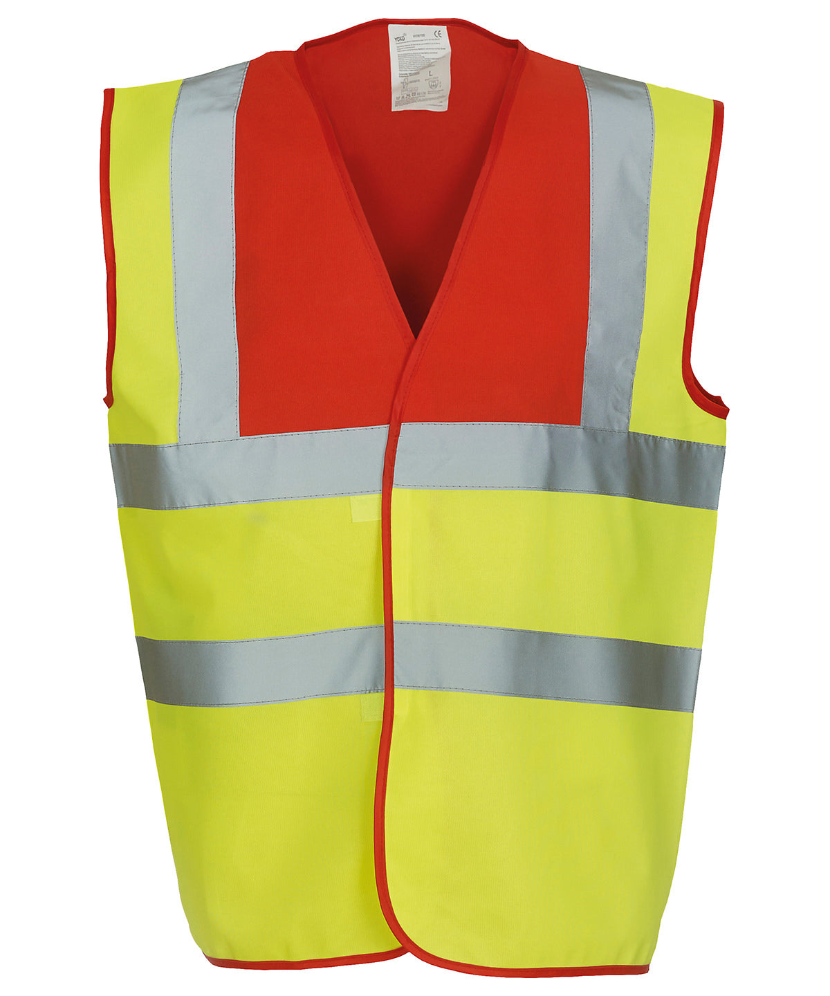 Yoko Hi-Vis 2-Band-And-Braces Waistcoat - Red Yoke/Yellow / S - Vest: Yellow