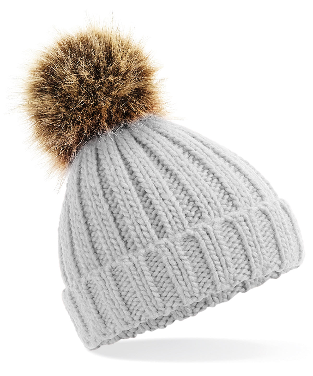 Beechfield Infant/junior fur pom pom chunky beanie