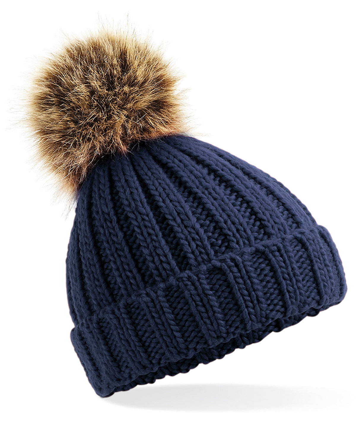 Beechfield Infant/junior fur pom pom chunky beanie