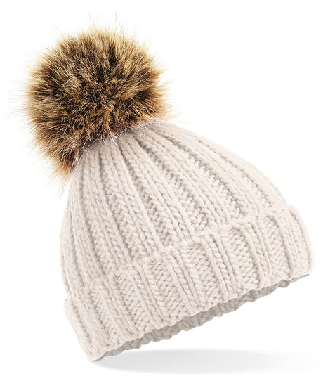 Beechfield Infant/junior fur pom pom chunky beanie