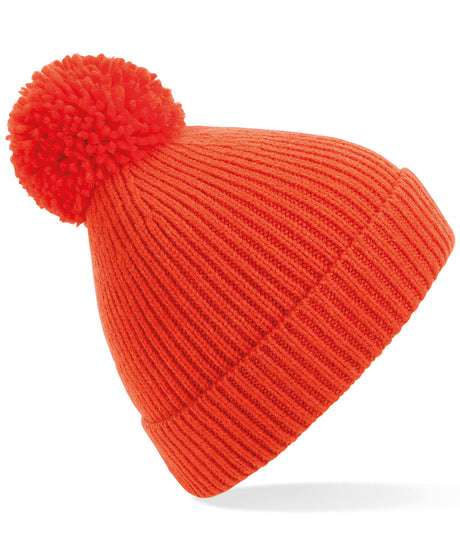 Beechfield Engineered knit ribbed pom pom beanie