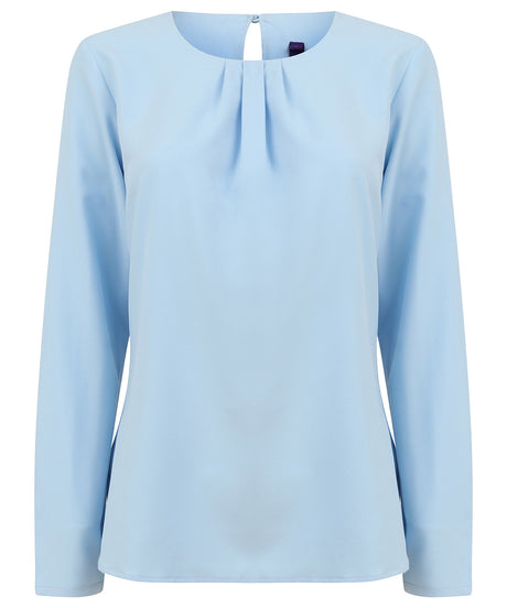 Henbury Women's pleat front long sleeve blouse