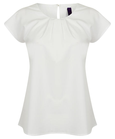 Henbury Women's pleat front short sleeve blouse