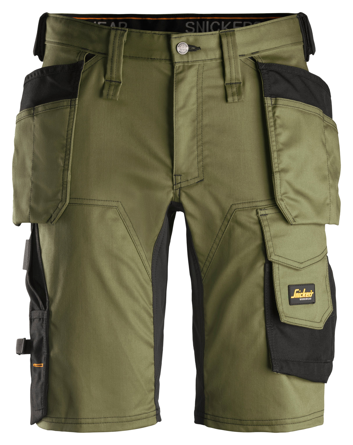 Snickers 6141 Allroundwork Stretch Work Shorts - Holster Pocket Durable Design - Khaki Green\Black / 30R (44)