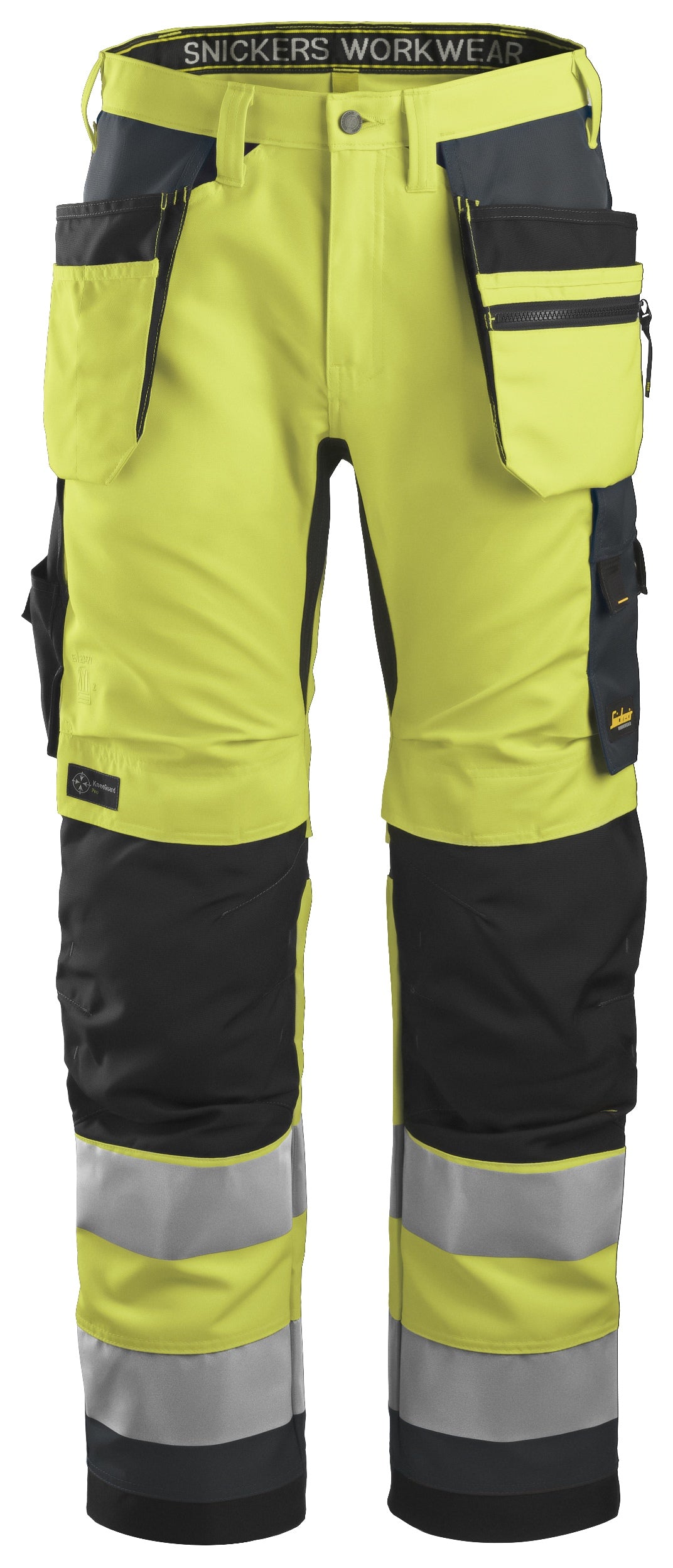Snickers 6230 Allroundwork Hi-vis Trousers Holster pocket Class 2 Yellow\Steel grey - Regular / 30 (44)
