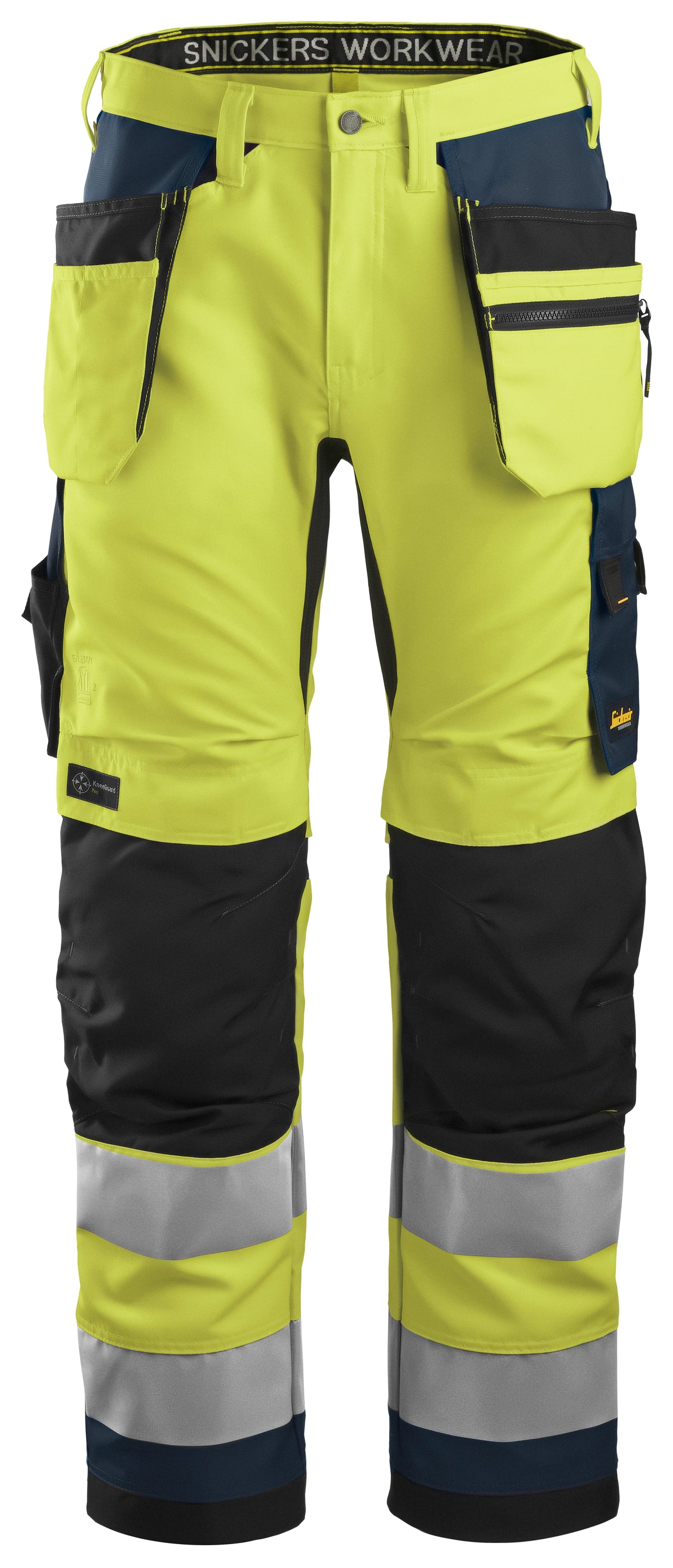 Snickers 6230 Allroundwork Hi-vis Trousers Holster pocket Class 2 Yellow - Navy - Regular / 30 (44)