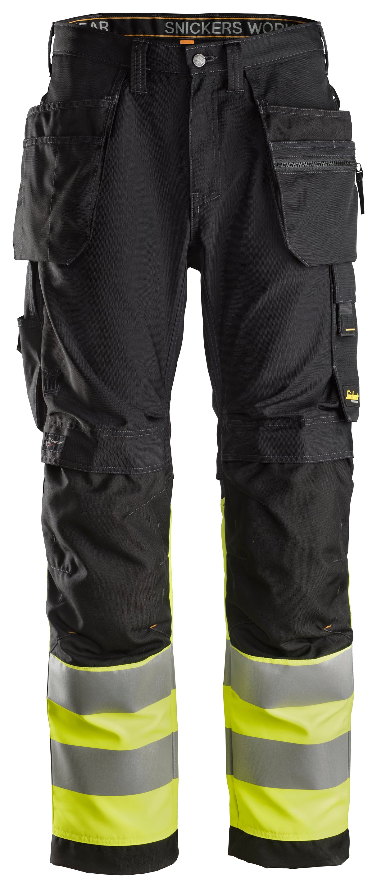 Snickers 6233 Allroundwork Hi-vis Trousers Holster pocket Class 1 Black\Hi-vis Yellow - Regular / 30 (44)