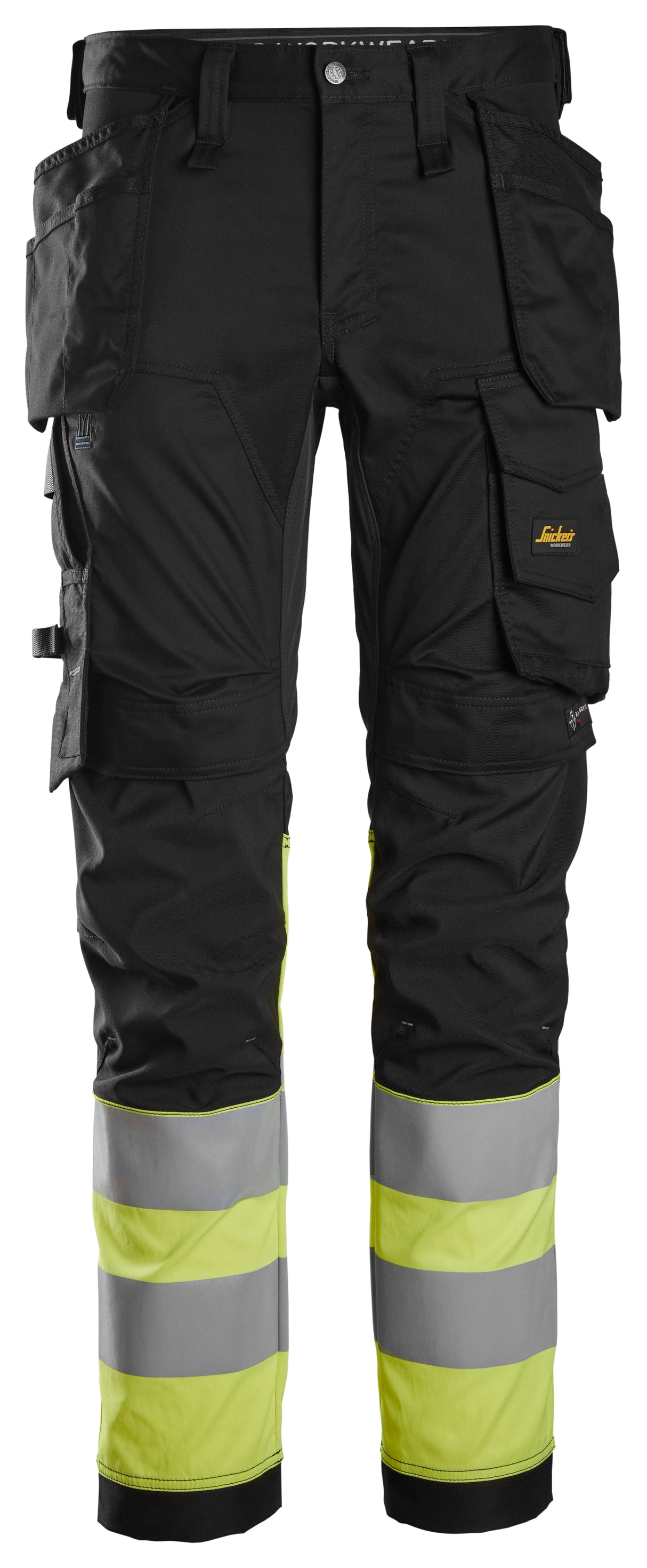Snickers 6234 Hi-vis Class 1 Stretch Trousers Holster pocket Black\Hi-vis Yellow