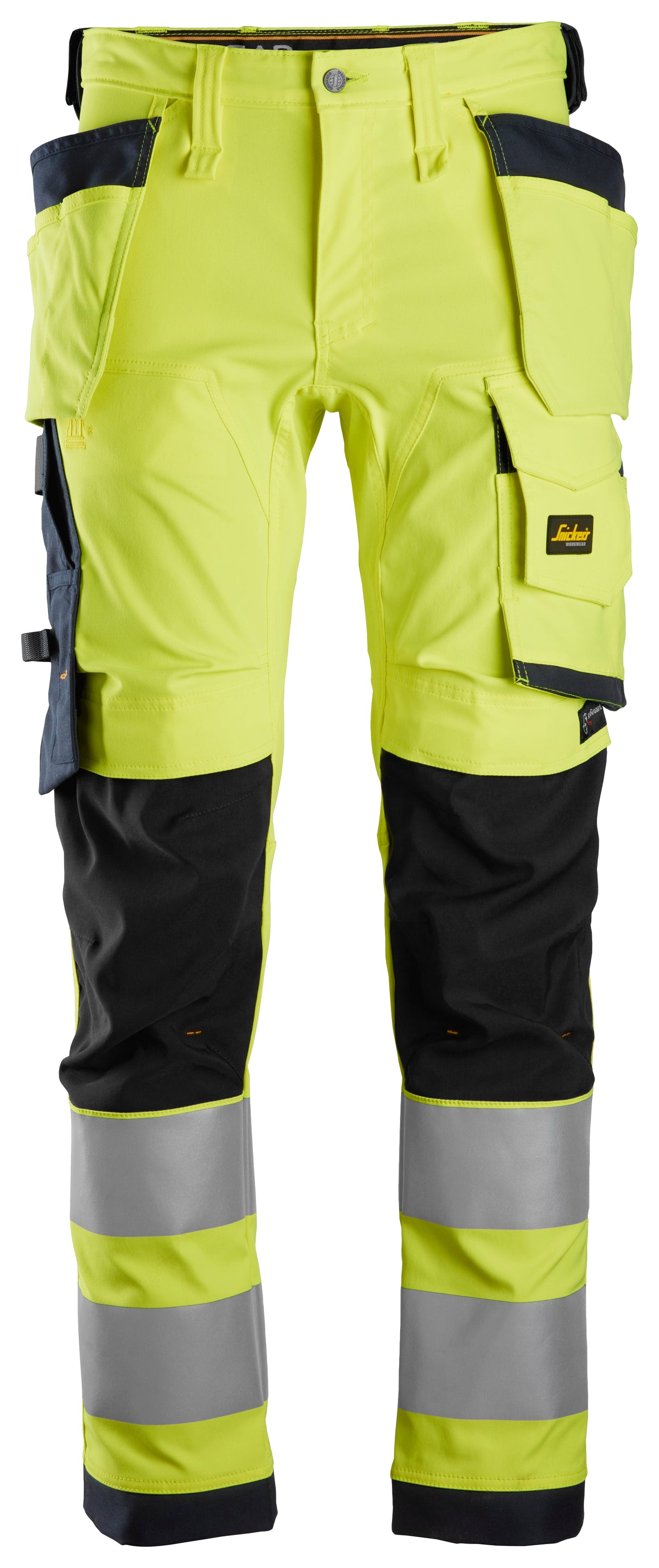 Snickers 6243 Allroundwork Hi-vis Stretch Trouser Holster pocket Yellow - Navy - Regular / 31 (46) - Trousers