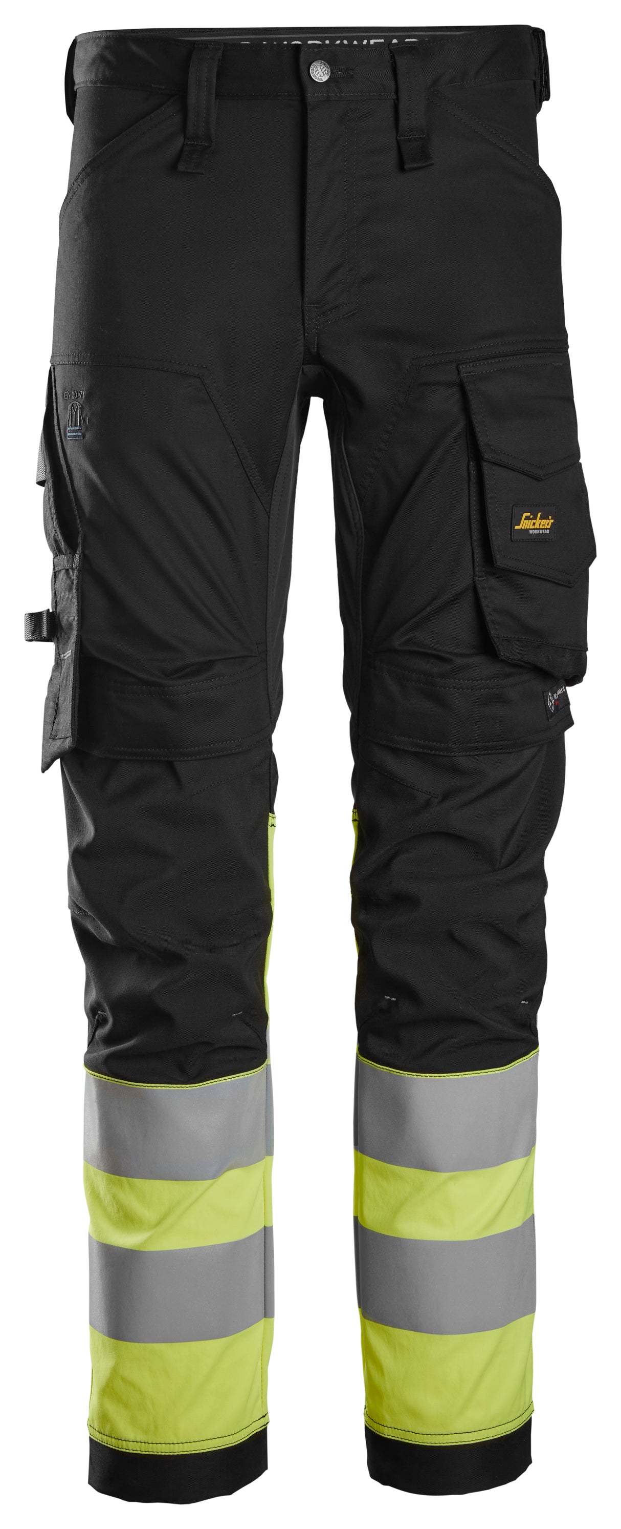 Snickers 6334 Hi-vis Class 1 Stretch Trousers Black\Hi-vis Yellow