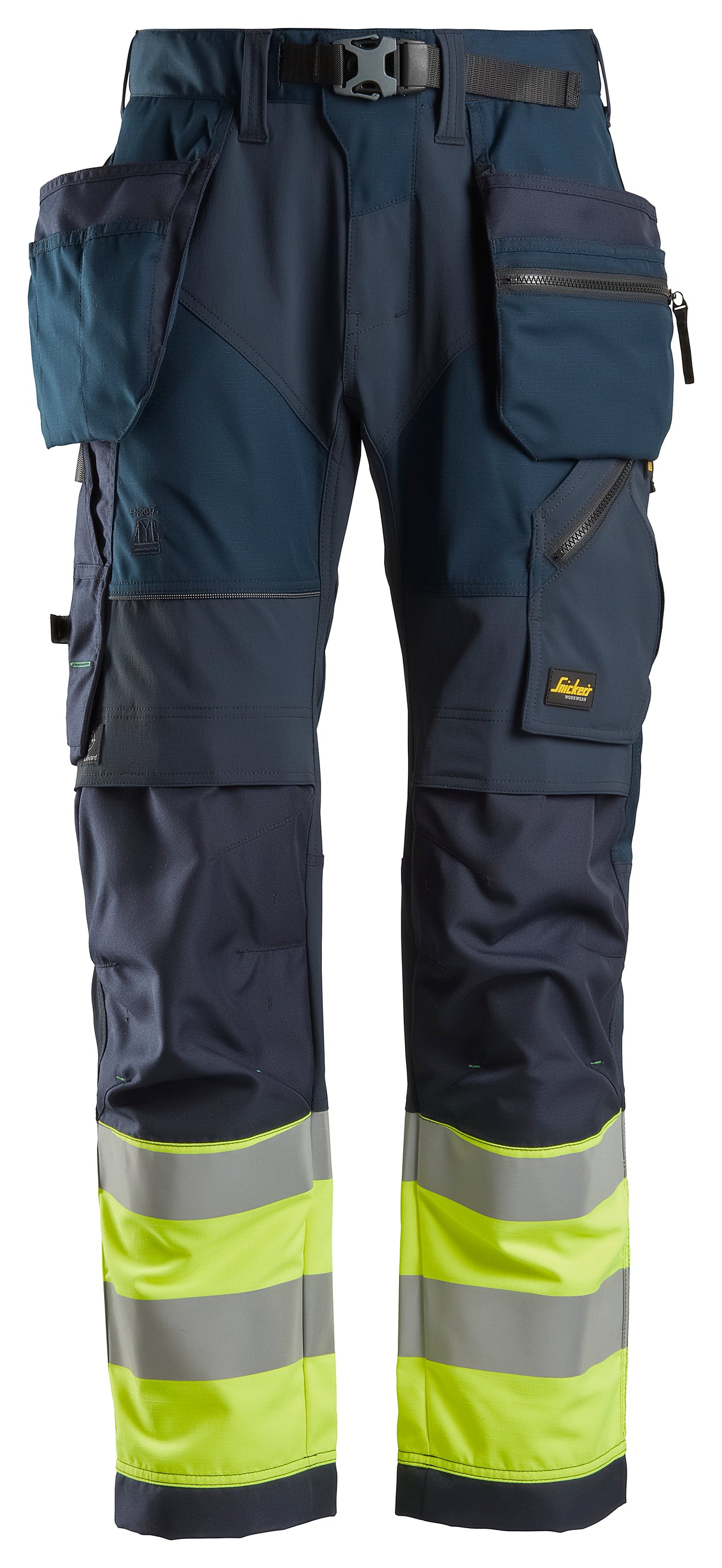 Snickers 6931 Flexiwork Hi-vis Work Trousers Holster pocket Class 1 Navy/Hi-visibilty Yellow - Regular / 30 (44)