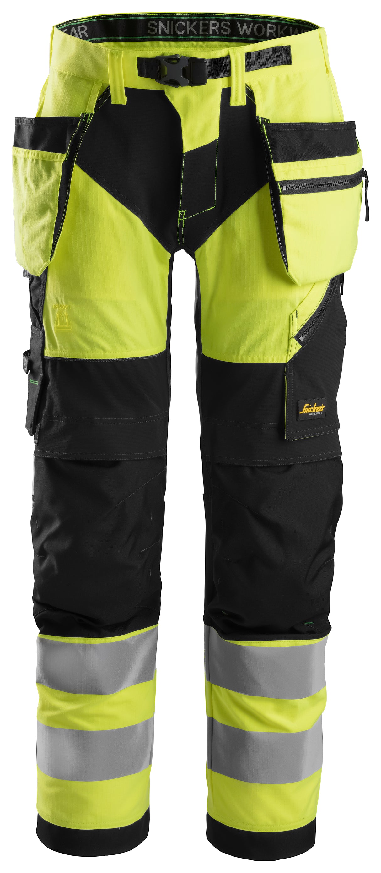 Snickers 6932 Flexiwork Hi-vis Work Trousers Holster pocket Class 2 Yellow\Black - Regular / 30 (44)