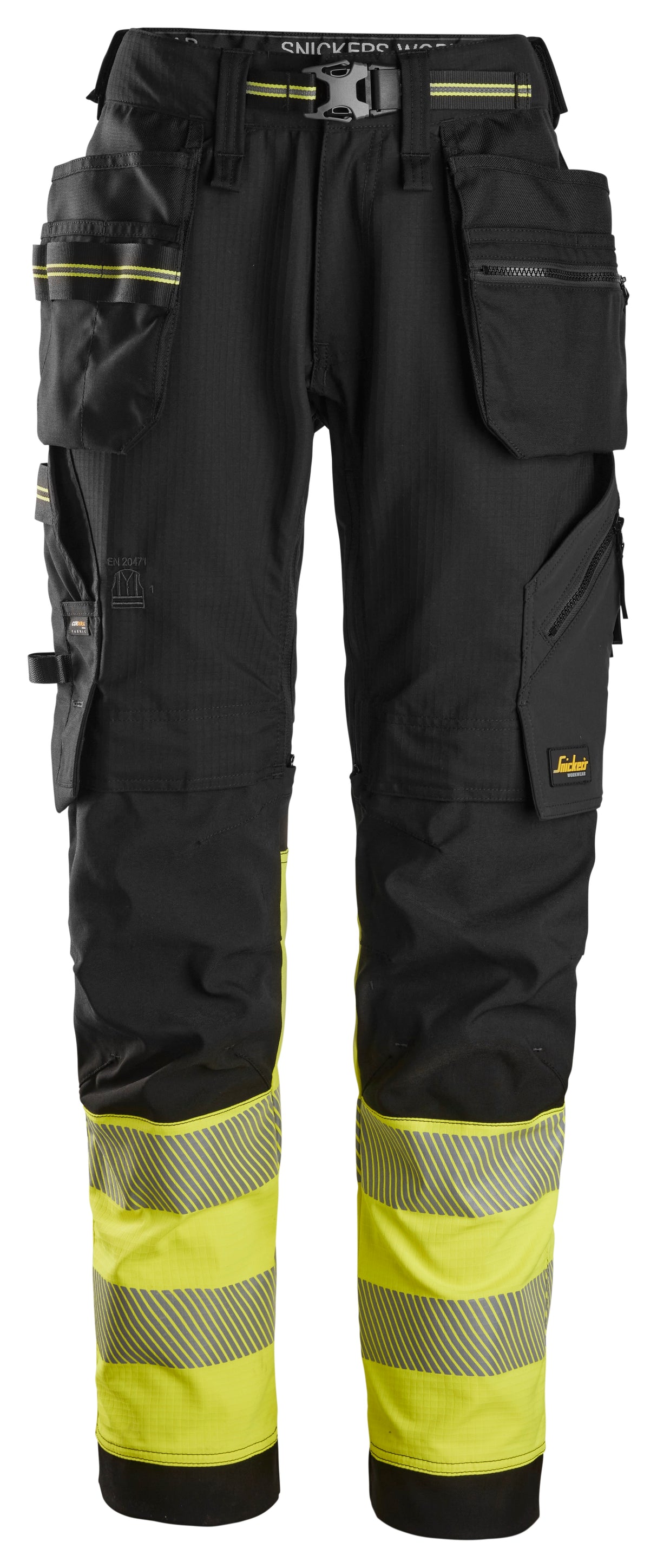 Snickers 6934 Hi-vis Class 1 Stretch Trouser Holster Pockets Black\Yellow