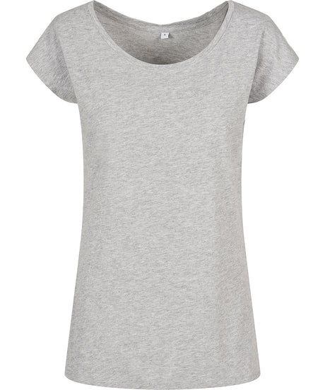 Build Your Brand Basic Womens Wide Neck Tee Heather Grey