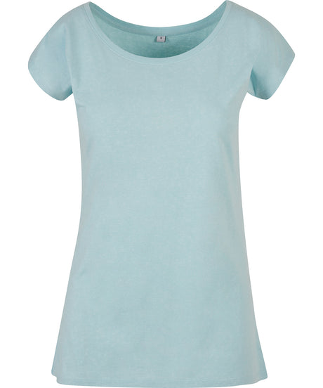 Build Your Brand Basic Womens Wide Neck Tee Ocean Blue
