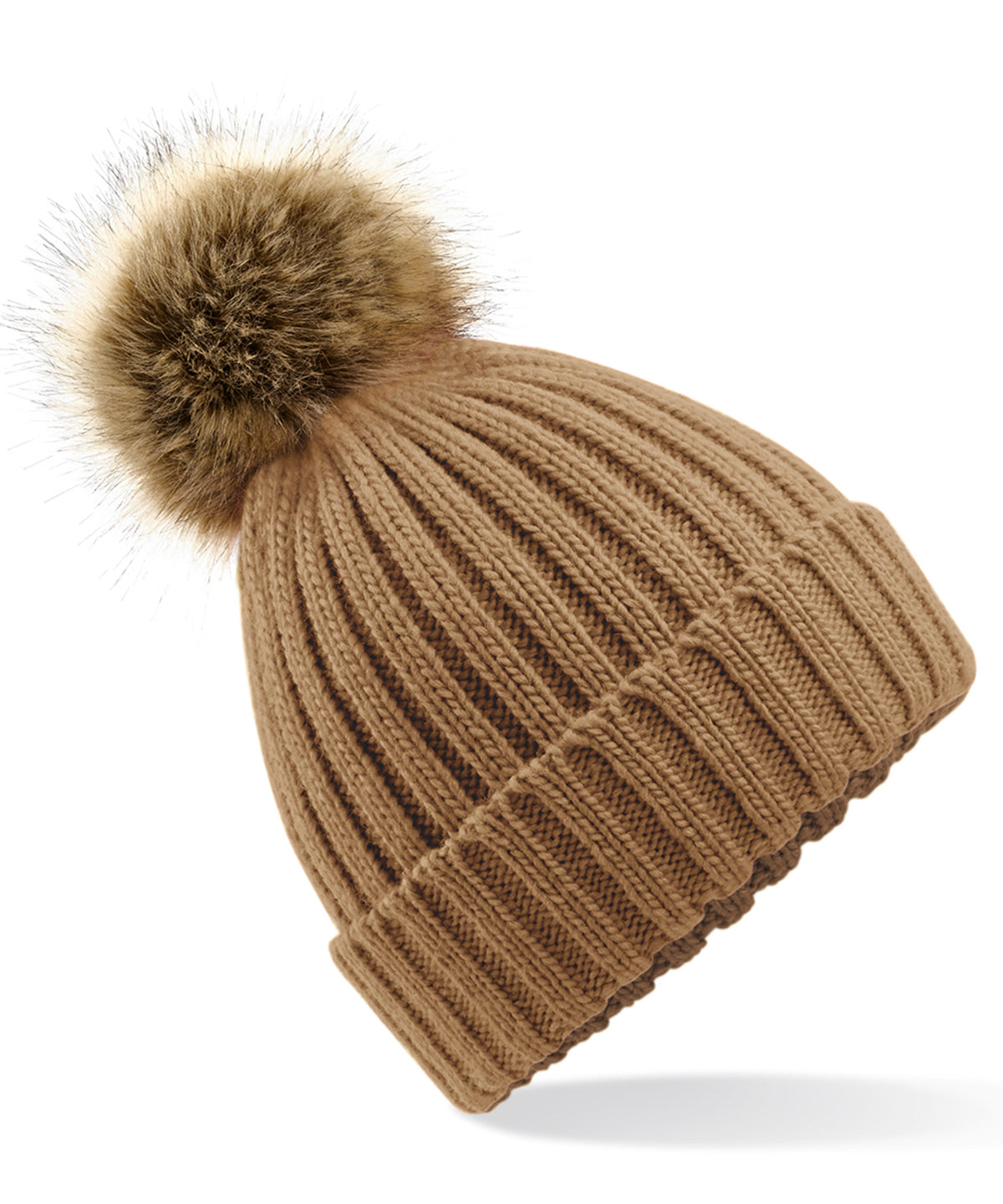 Beechfield Fur pop pom chunky beanie