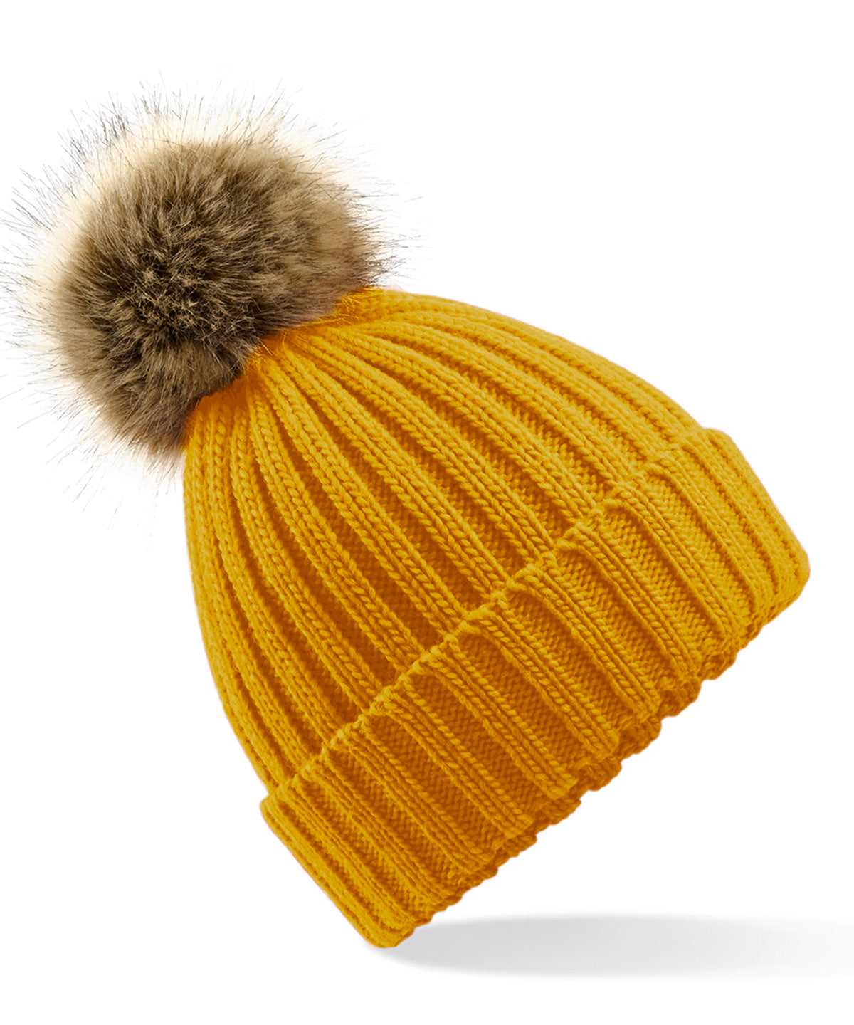 Beechfield Fur pop pom chunky beanie