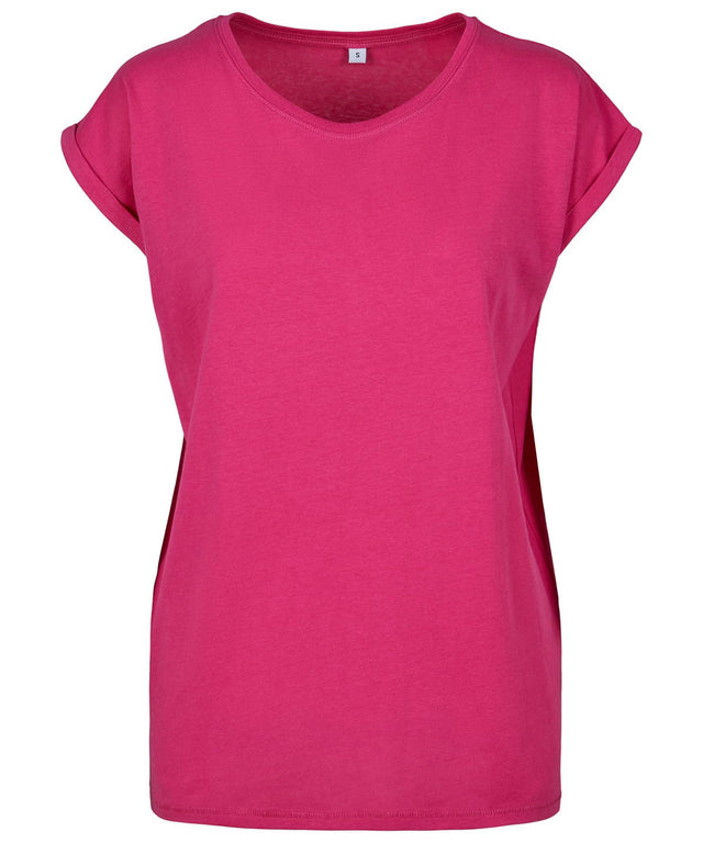 Build Your Brand Womens Extended Shoulder Tee Hibiskus Pink