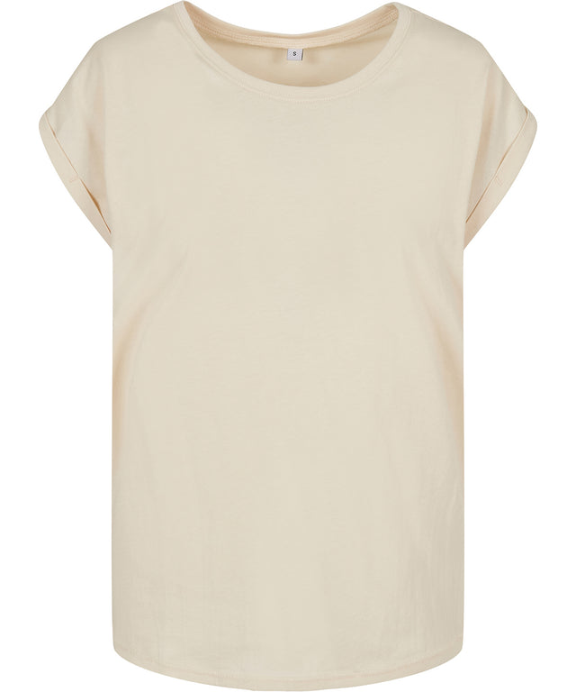 Build Your Brand Womens Extended Shoulder Tee White Sand