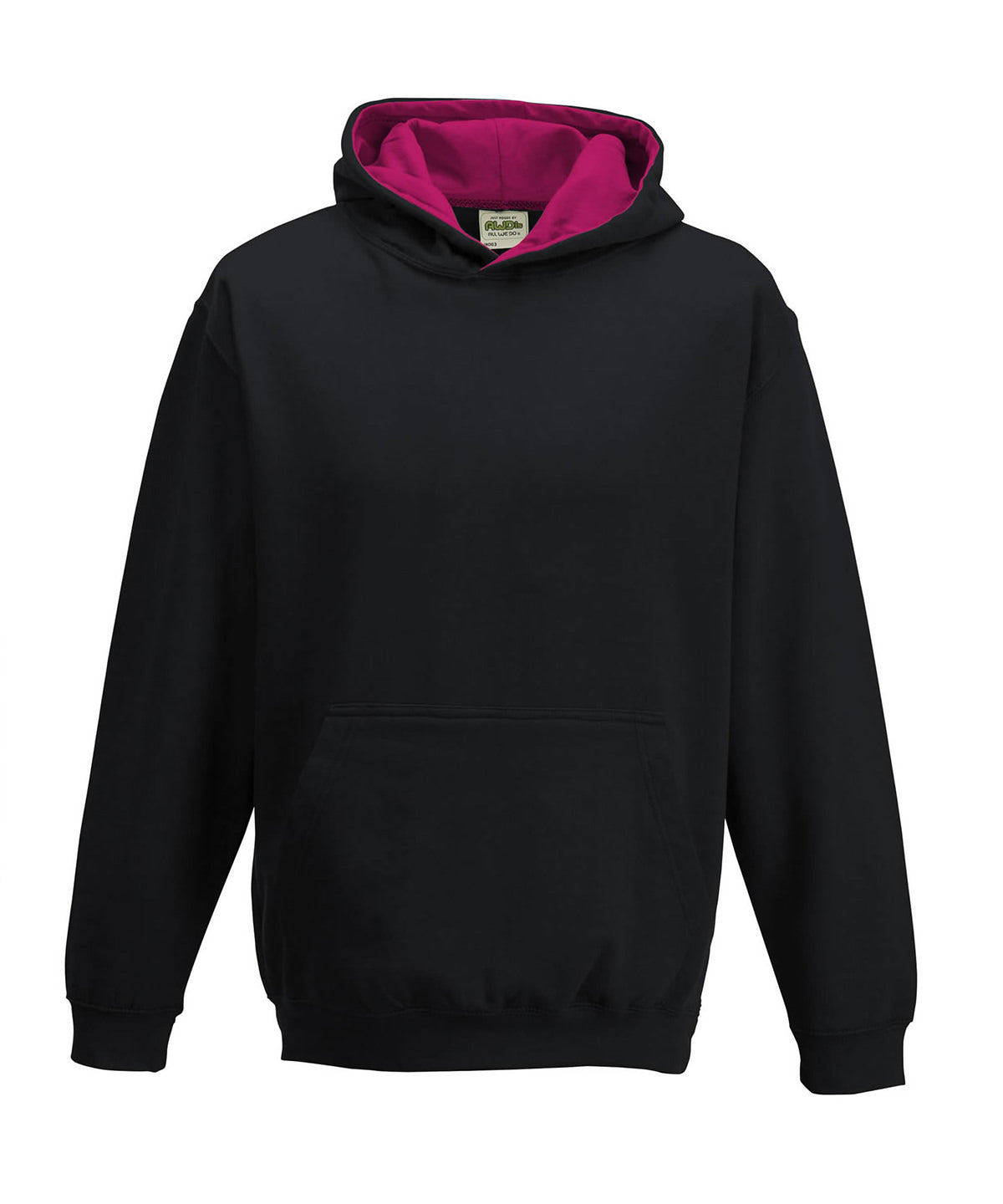AWDis Varsity Hoodie Unisex - Jet Black/Hot Pink / 12/13 Years / Kids varsity hoodie - Hoodies