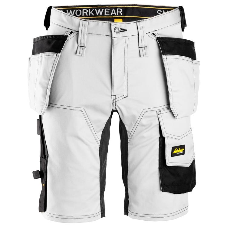 Snickers 6141 Allroundwork Stretch Work Shorts - Holster Pocket Durable Design - White\Black / 30R (44)