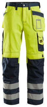 Snickers 3333 Hi-vis Trousers Yellow Class 2 Yellow - Navy