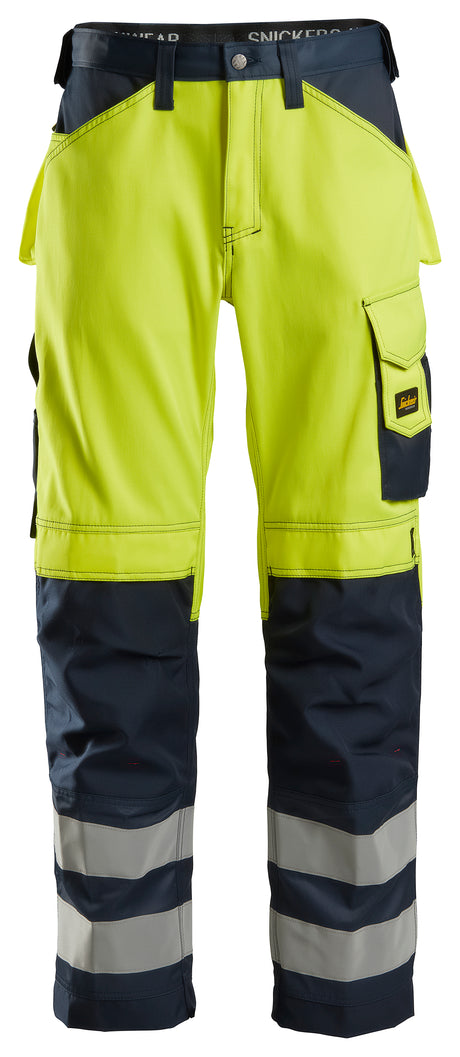 Snickers 3333 Hi-vis Trousers Yellow Class 2 Yellow - Navy