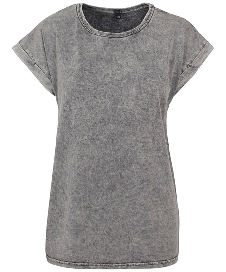 Build Your Brand Womens Acid Washed Extended Shoulder Tee