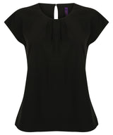 Henbury Women's pleat front short sleeve blouse