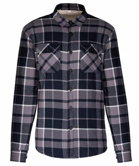 Kariban Sherpa-lined checked shirt jacket