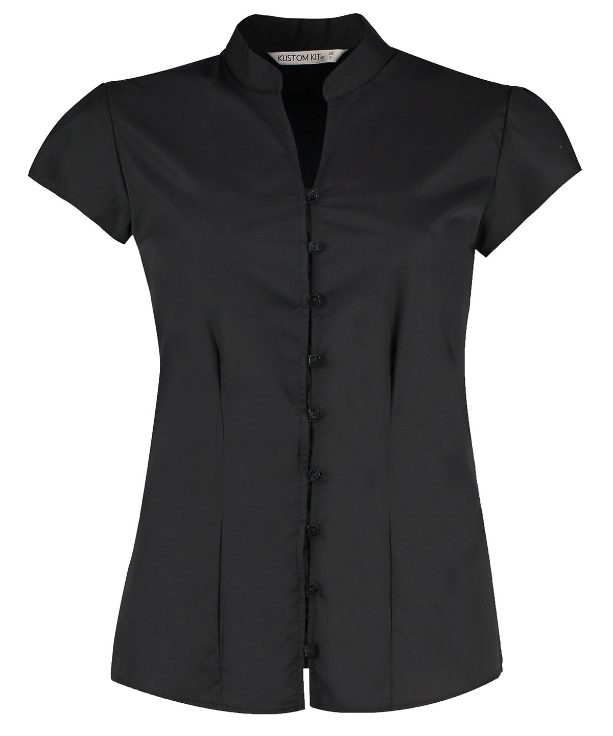 Kustom Kit Women's continental blouse mandarin collar cap sleeve