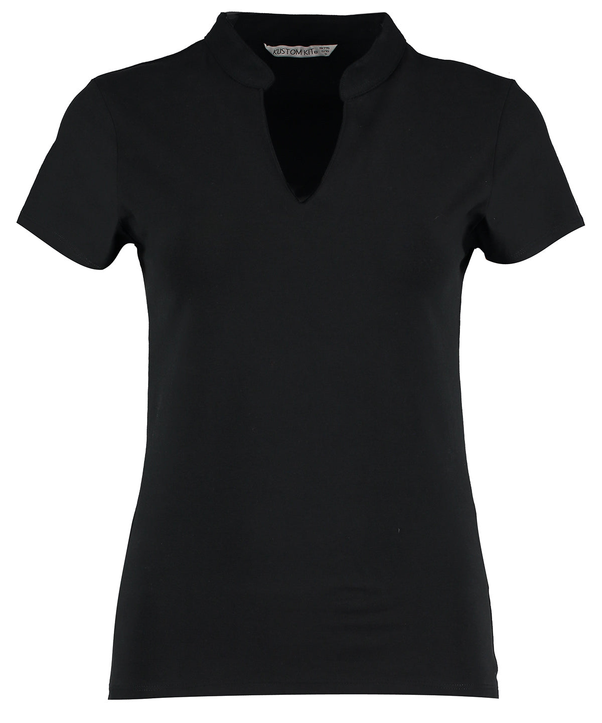 Kustom Kit Womens corporate short-sleeved top v-neck mandarin collar