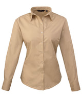 Premier Women’s poplin long sleeve blouse Khaki - 6 - Blouses