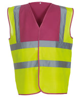 Yoko Hi-Vis 2-Band-And-Braces Waistcoat - Raspberry Yoke/Yellow / S - Vest: Yellow