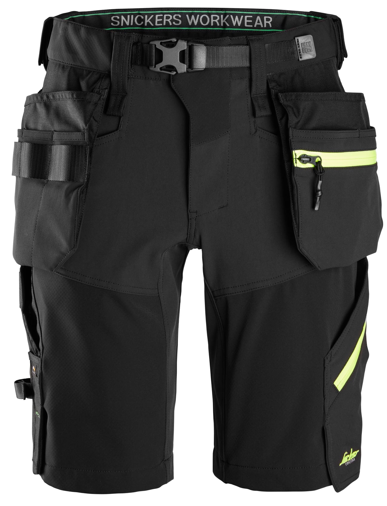 Snickers 6140 Flexiwork Softshell Stretch Shorts Holster Pockets - Black\Neon Yellow / 30R (44)