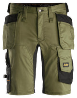 Snickers 6141 Allroundwork Stretch Work Shorts - Holster Pocket Durable Design - Khaki Green\Black / 30R (44)