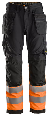 Snickers 6233 Allroundwork Hi-vis Trousers Holster pocket Class 1 Black - Orange - Regular / 30 (44)