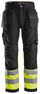 Snickers 6233 Allroundwork Hi-vis Trousers Holster pocket Class 1 Black\Hi-vis Yellow - Regular / 30 (44)