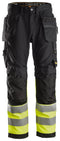 Snickers 6233 Allroundwork Hi-vis Trousers Holster pocket Class 1 Black\Hi-vis Yellow