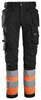 Snickers 6234 Hi-vis Class 1 Stretch Trousers Holster pocket Black/Orange - Regular / 30 (44)