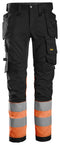 Snickers 6234 Hi-vis Class 1 Stretch Trousers Holster pocket Black/Orange - Regular / 30 (44)