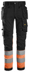 Snickers 6234 Hi-vis Class 1 Stretch Trousers Holster pocket Black - Orange